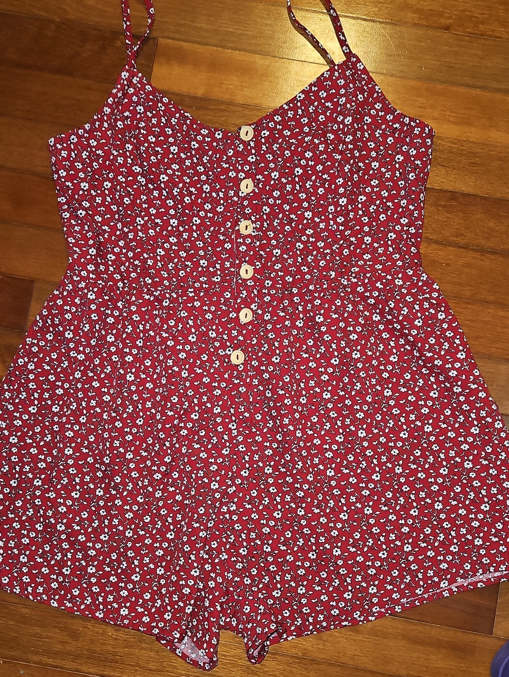 5FOR$30 SHEIN Red Floral Button-Front Romper with Buttons
